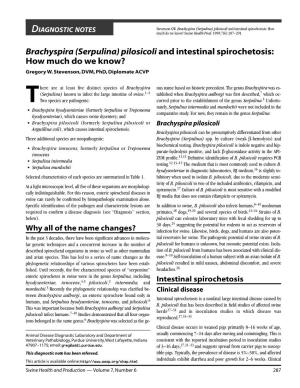 Brachyspira (Serpulina) Pilosicoli and Intestinal Spirochetosis: How DIAGNOSTIC NOTES Much Do We Know? Swine Health Prod