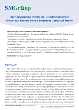 Choriocarcinoma Syndrome: Bleeding of Distant Metastatic Tumors from a Testicular Germ Cell Tumor