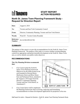 North St. James Town Planning Framework Study - Request for Direction Report