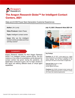 The Aragon Research Globe™ for Intelligent Contact Centers, 2021