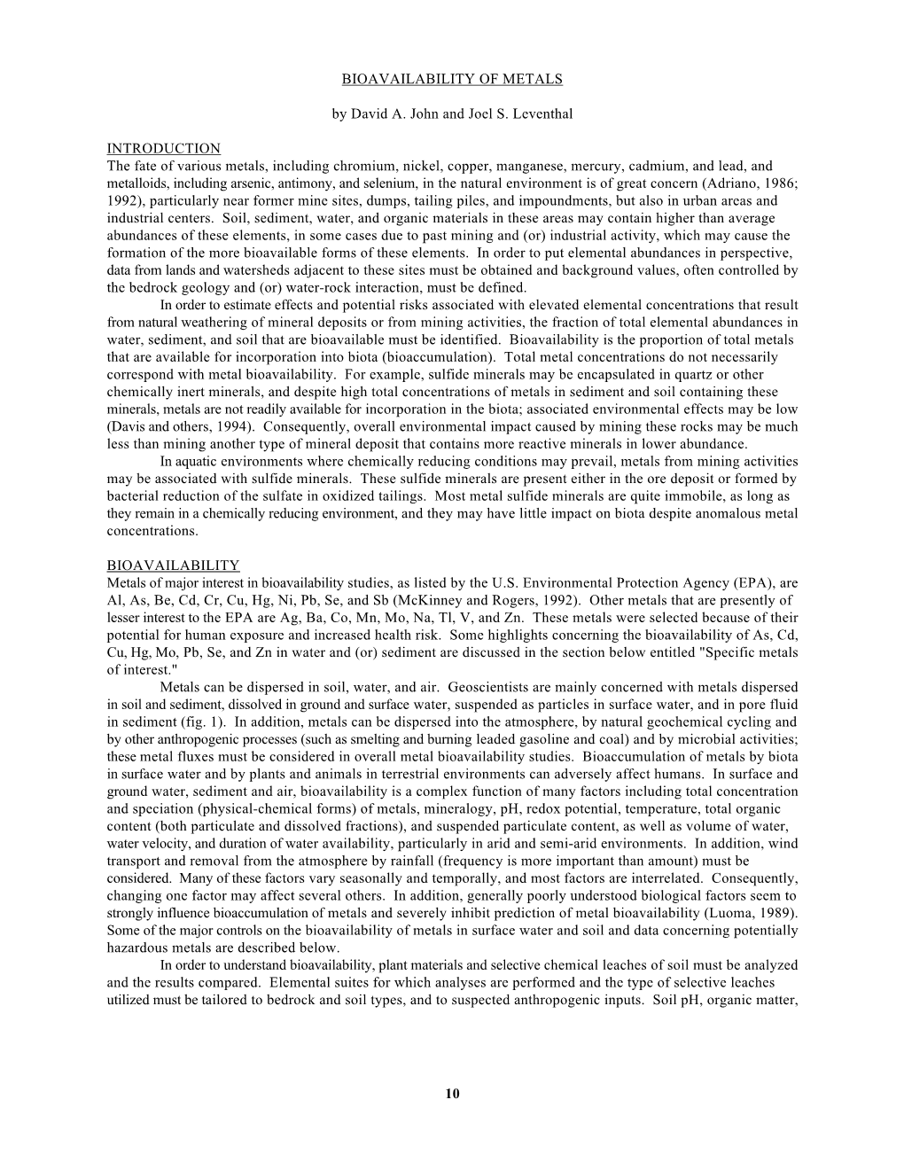 Bioavailability of Metals