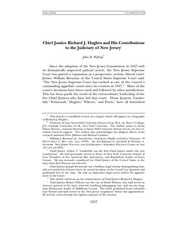 Chief Justice Richard J. Hughes and His Contributions to the Judiciary of New Jersey∗