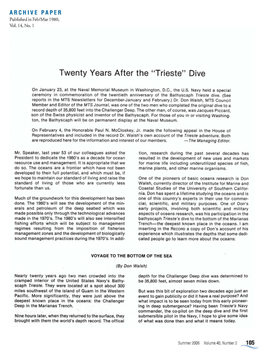 Twenty Years After the Â•Œtriesteâ•Š Dive
