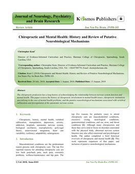 Chiropractic and Mental Health: History and Review of Putative Neurobiological Mechanisms