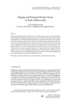 Singing and Printing Chivalric Poems in Early Modern Italy