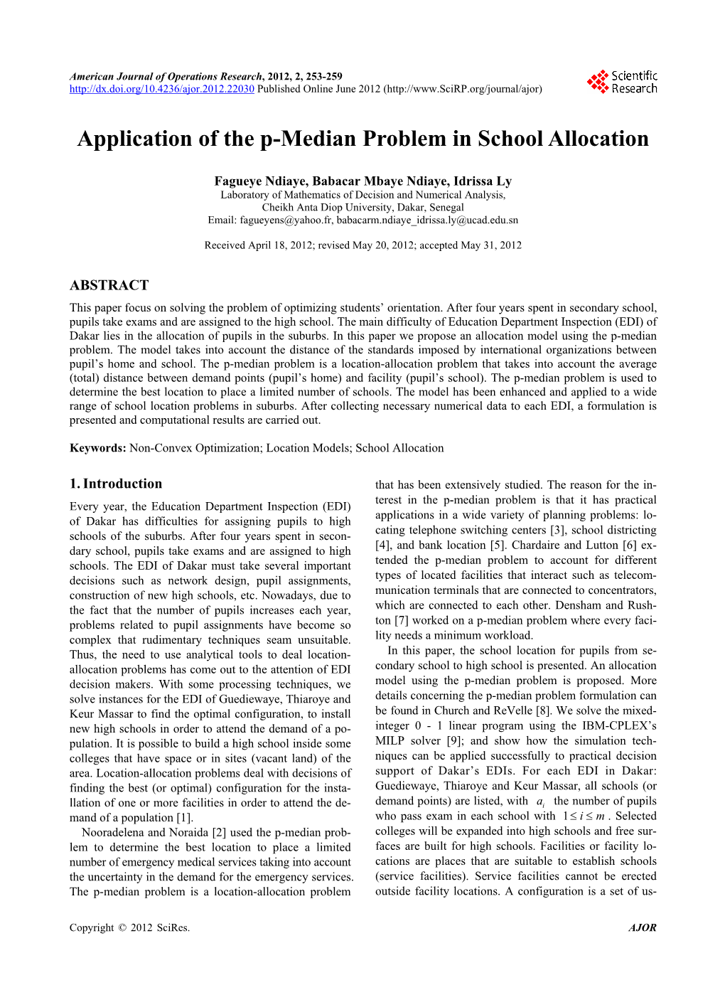 Application of the P-Median Problem in School Allocation