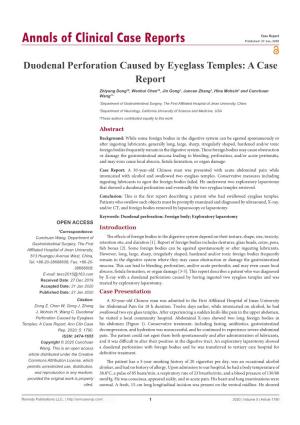 Duodenal Perforation Caused by Eyeglass Temples: a Case Report