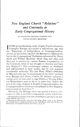 New England Church ' Relations^ and Continuity in Early Congregational History