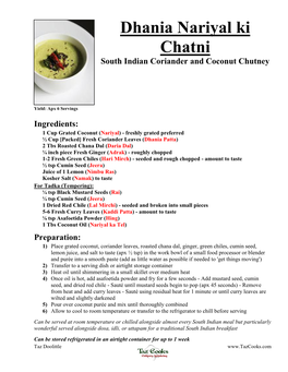 Dhania Nariyal Ki Chatni South Indian Coriander and Coconut Chutney