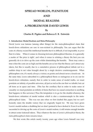 SPREAD WORLDS, PLENITUDE and MODAL REALISM: a PROBLEM for DAVID LEWIS by Charles R