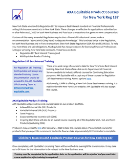 AXA Equitable Product Courses for New York Reg 187