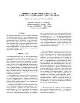 Binary Principal Component Analysis in the Netflix Collaborative Filtering Task