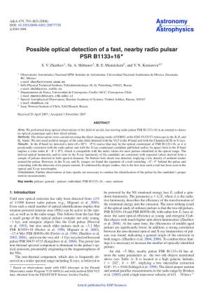 Possible Optical Detection of a Fast, Nearby Radio Pulsar PSR B1133+16