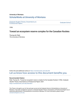 Toward an Ecosystem Reserve Complex for the Canadian Rockies