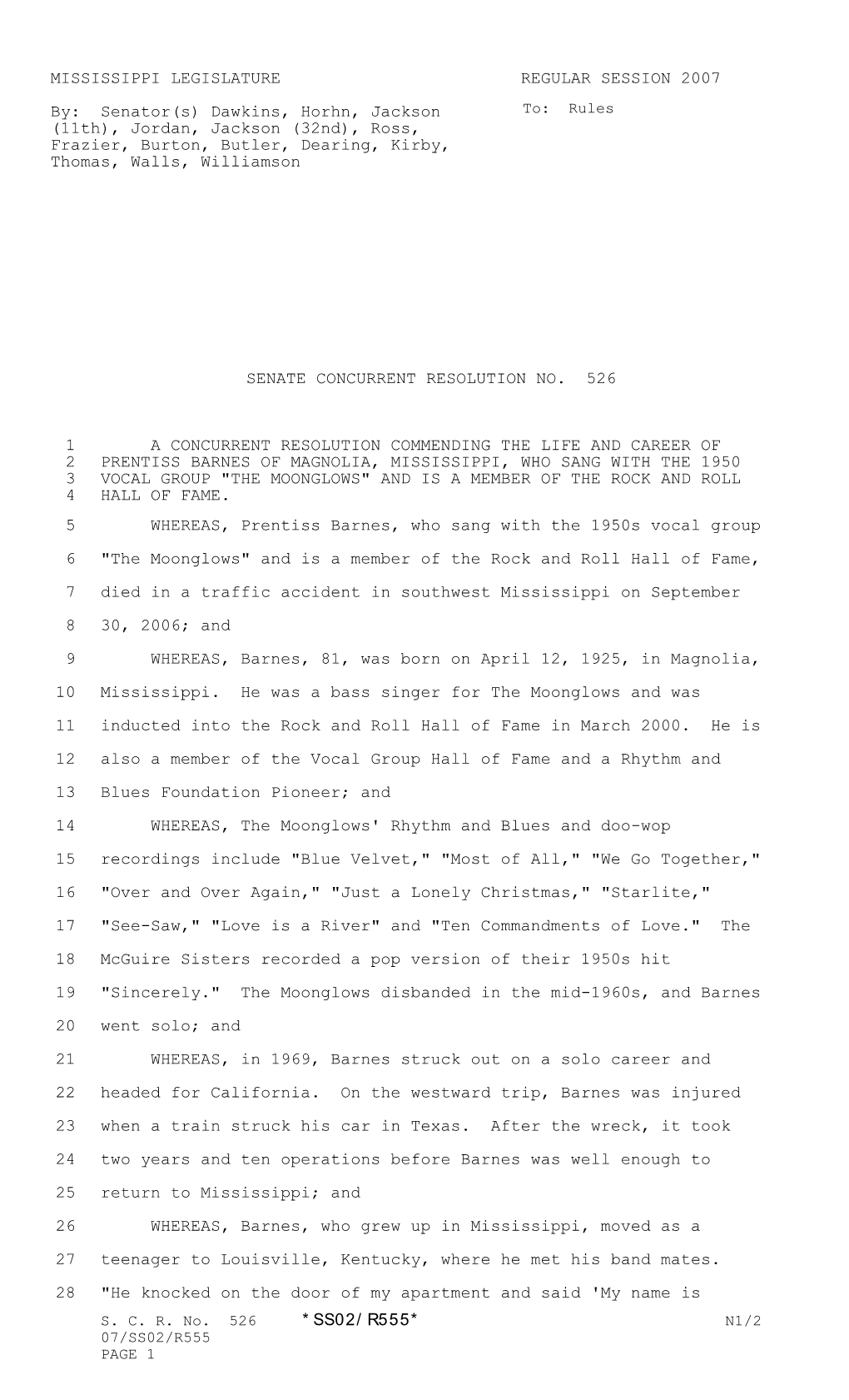 MISSISSIPPI LEGISLATURE REGULAR SESSION 2007 By