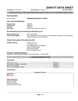 SAFETY DATA SHEET Issuing Date 10-May-2018 Revision Date 22-Aug-2019 Revision Number 3