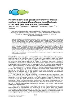 Morphometric and Genetic Diversity of Mantis Shrimp Harpiosquilla