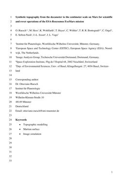 1 Synthetic Topography from the Decameter to the Centimeter Scale on Mars for Scientific 2 and Rover Operations of the ESA-Roscosmos Exomars Mission 3 4 O