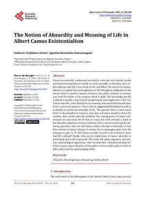 The Notion of Absurdity and Meaning of Life in Albert Camus Existentialism