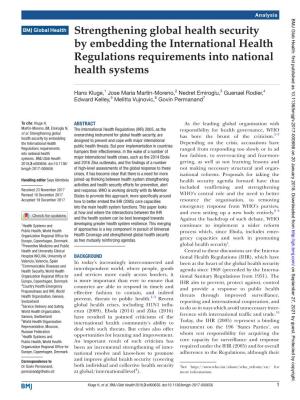 Strengthening Global Health Security by Embedding the International Health Regulations Requirements Into National Health Systems