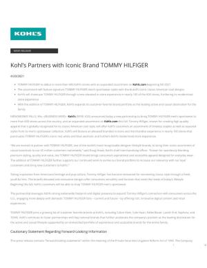 Kohl's Partners with Iconic Brand TOMMY HILFIGER