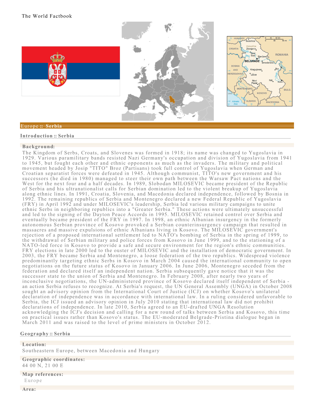 The World Factbook Europe :: Serbia Introduction :: Serbia Background