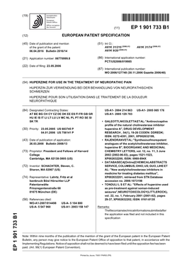 Huperzine for Use in the Treatment of Neuropathic