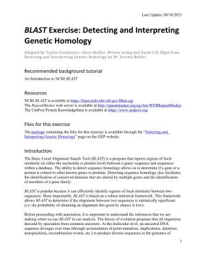 BLAST Exercise: Detecting and Interpreting Genetic Homology