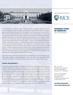 GRADUATE STUDY in CHEMISTRY Rice University Graduate Study At