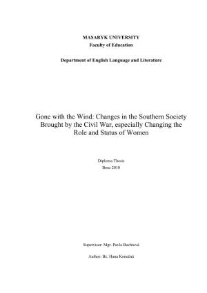 Gone with the Wind: Changes in the Southern Society Brought by the Civil War, Especially Changing the Role and Status of Women