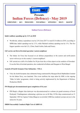 Indian Forces (Defence) – May 2019