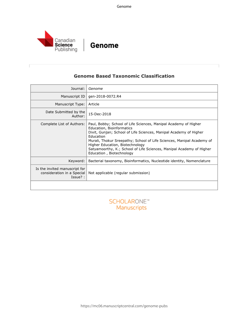 Genome Based Taxonomic Classification