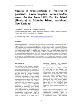 Success of Translocations of Red-Fronted Parakeets