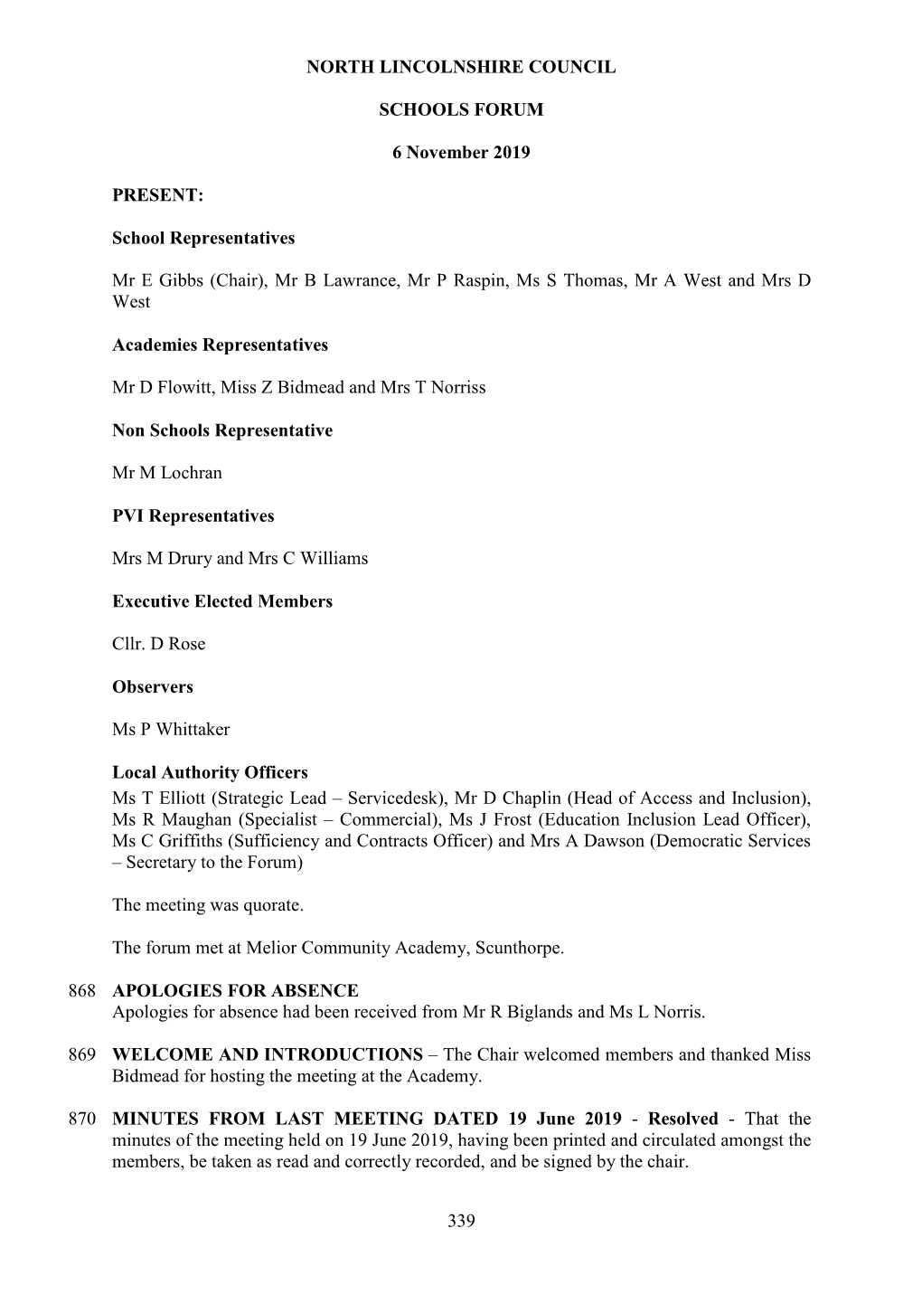 339 North Lincolnshire Council Schools Forum 6