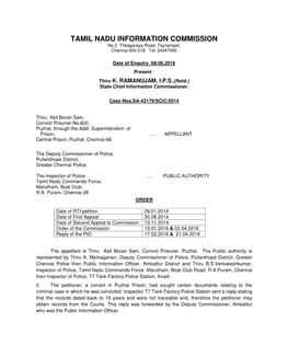 TAMIL NADU INFORMATION COMMISSION No.2 Theagaraya Road, Teynampet, Chennai 600 018