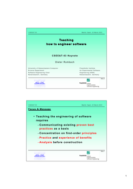 Teaching How to Engineer Software Teaching How To