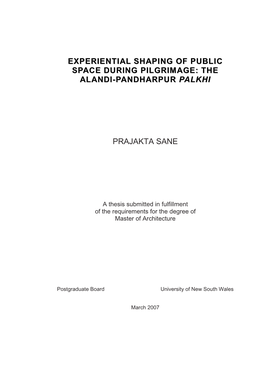 Experiential Shaping of Public Space During Pilgrimage: the Alandi-Pandharpur Palkhi