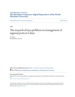 The Research of New Problems in Management of Regional Ports in China