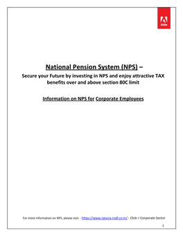 National Pension System (NPS) – Secure Your Future by Investing in NPS and Enjoy Attractive TAX Benefits Over and Above Section 80C Limit