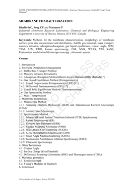 Membrane Characterization - Khulbe KC, Feng CY and Matsuura T