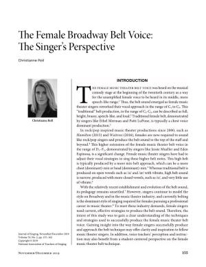 The Female Broadway Belt Voice: the Singer’S Perspective