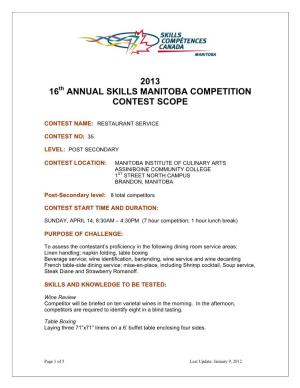 2013 16 Annual Skills Manitoba Competition Contest Scope