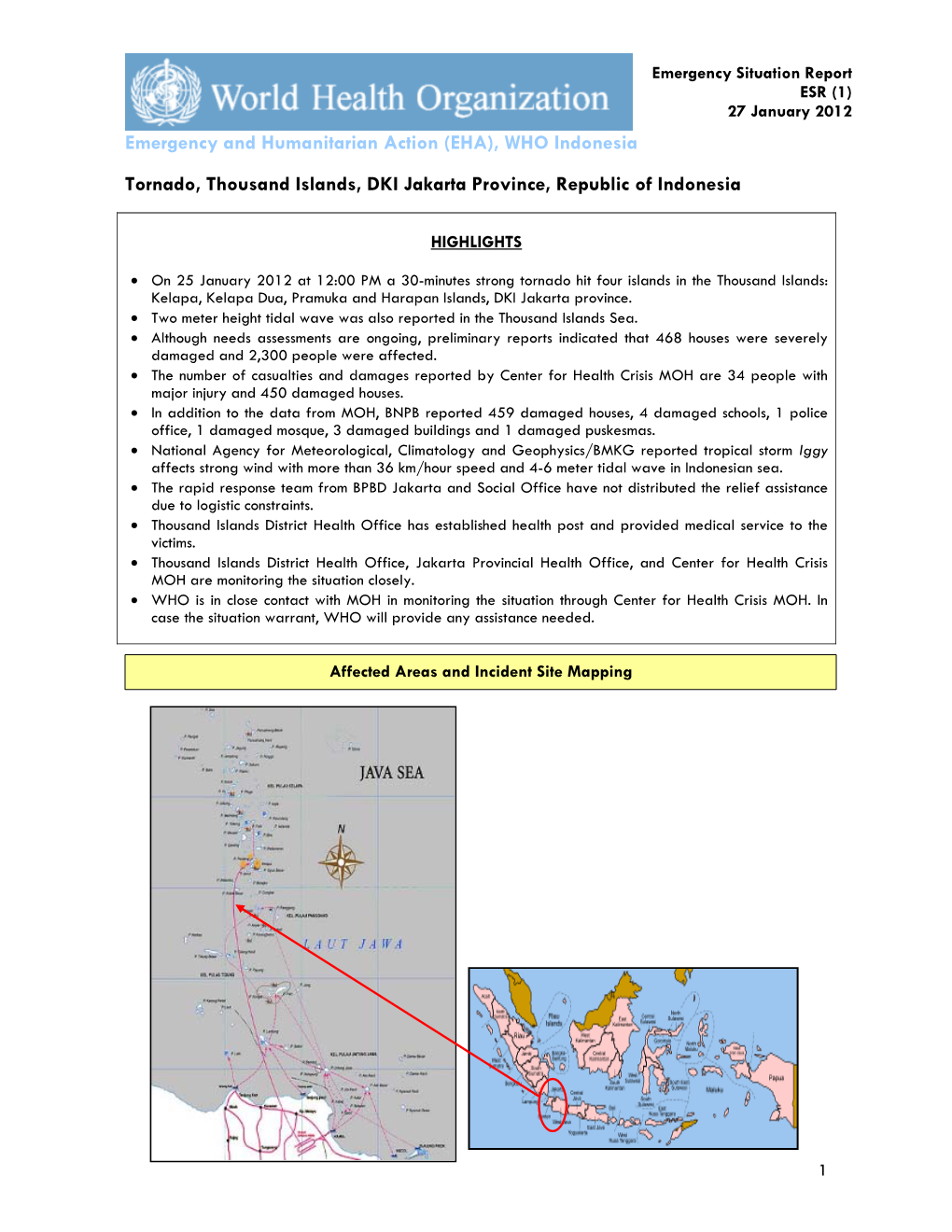 Emergency and Humanitarian Action (EHA), WHO Indonesia Tornado