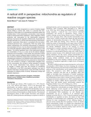 Mitochondria As Regulators of Reactive Oxygen Species Daniel Munro1,2 and Jason R
