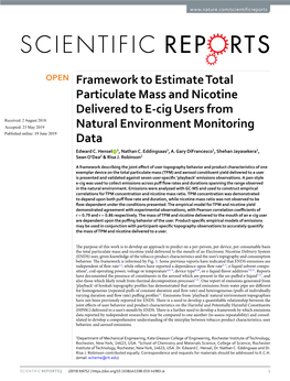 Framework to Estimate Total Particulate Mass and Nicotine