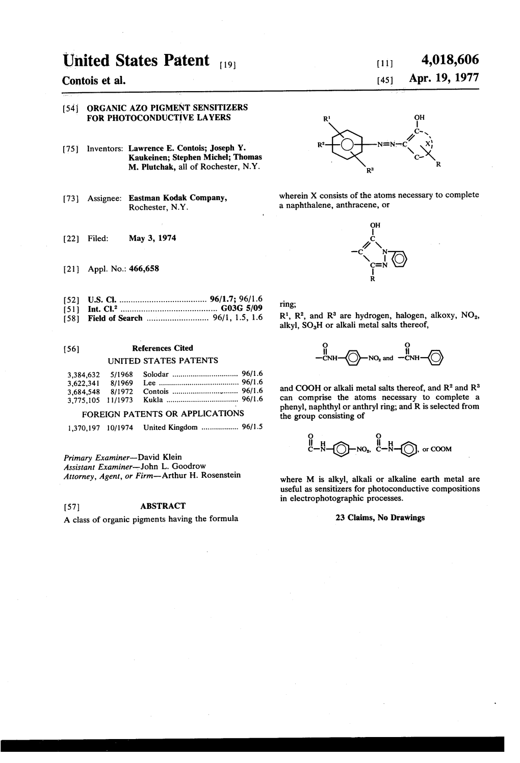 United States Patent to 11, 4,018,606 Contois Et Al