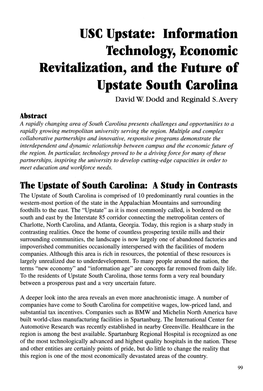 USC Upstate: Information Technology, Economic Revitalization, and the Future of Upstate South Carolina David W Dodd and Reginald S.Avery