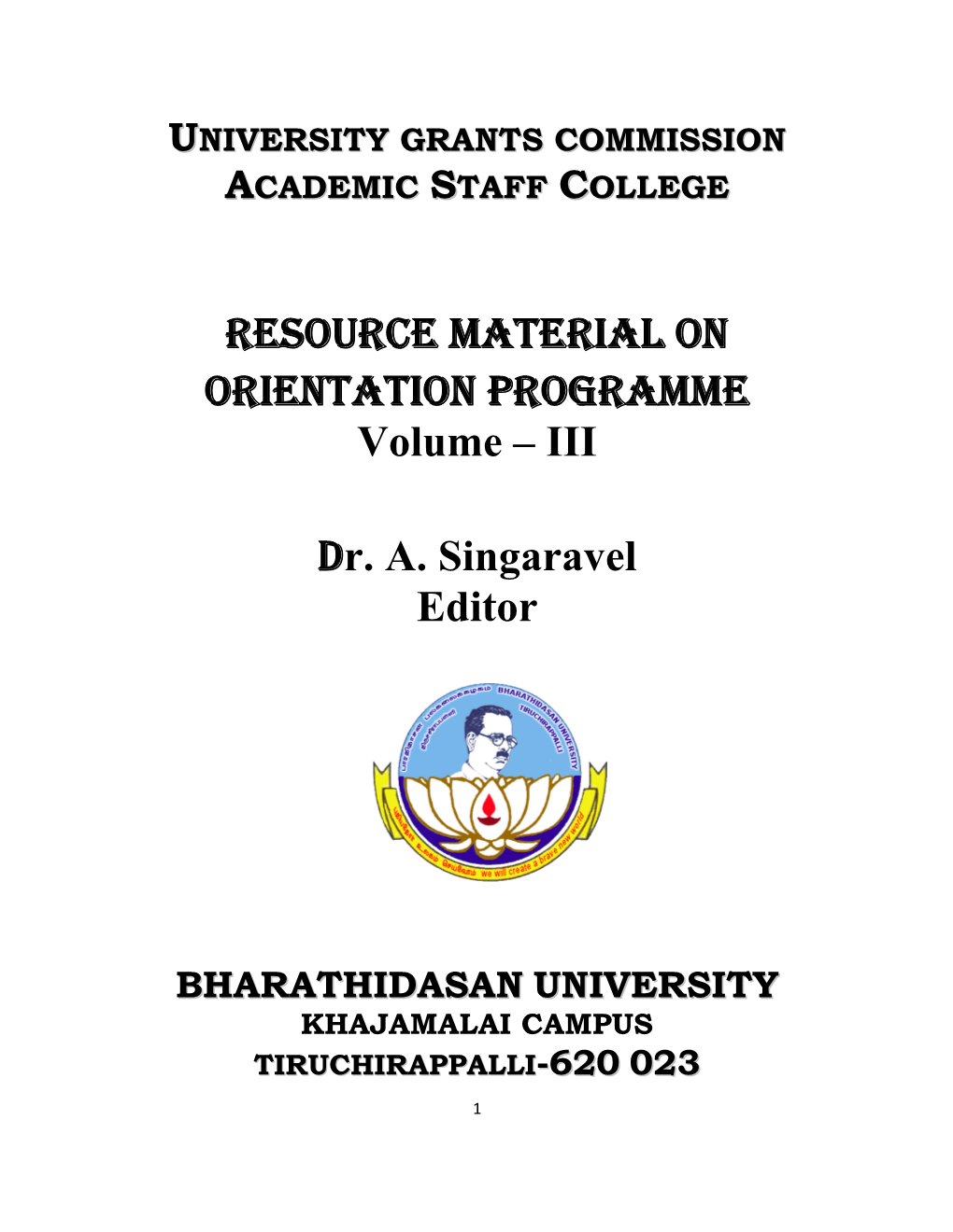 RESOURCE MATERIAL on ORIENTATION PROGRAMME Volume – III