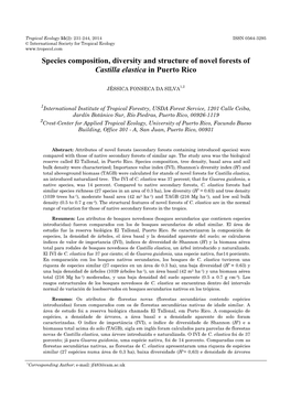 Species Composition, Diversity and Structure of Novel Forests of Castilla Elastica in Puerto Rico