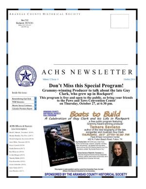 ACHS Newsletter October 2016
